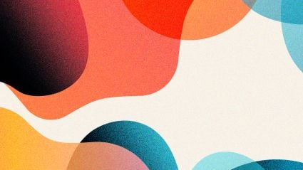 Abstract flowing shapes in coral, teal, orange, and cream colors with smooth organic curves