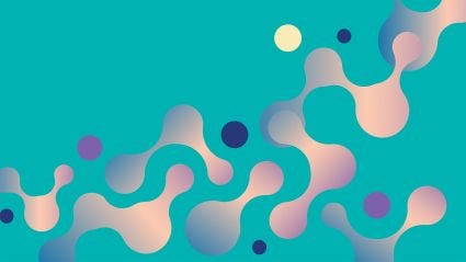 Abstract wavy chain pattern with pink and gray circles on turquoise background