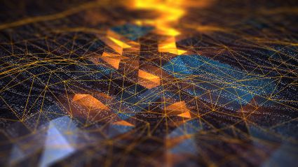 Abstract orange and blue grids illustrating the competitiveness of Europe.