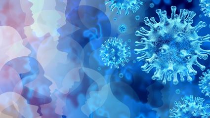 Abstract blue and pink watercolor with dandelion-like burst patterns