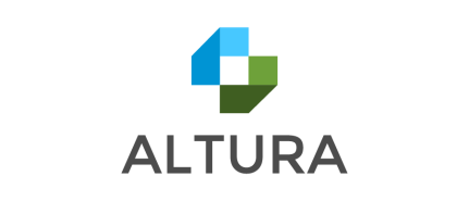 Altura company logo with blue and green geometric squares above gray text