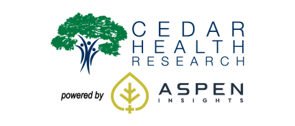 Cedar Health Research powered by Aspen logo with tree icons