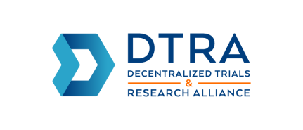 DTRA Decentralized Trials Research Alliance logo with blue hexagonal geometric symbol