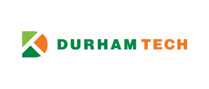 Durham Tech logo with geometric green and orange icon