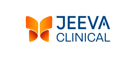 Jeeva Clinical logo with orange geometric butterfly symbol