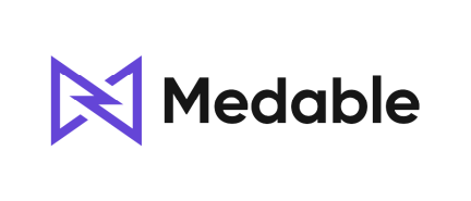 Medable company logo with purple geometric icon and black text