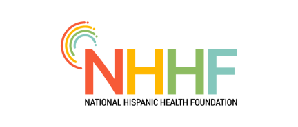 National Hispanic Health Foundation logo with orange and green letters NHHF and colorful arc symbol