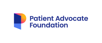 Patient Advocate Foundation logo with blue and orange geometric design
