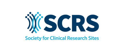 SCRS Society for Clinical Research Sites logo in navy blue with stylized figure design