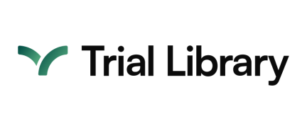 Trial Library logo with teal and dark green checkmark icon